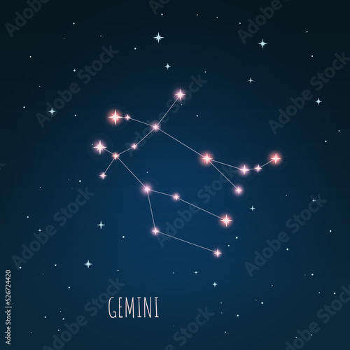 Constellation Gemini on the background of starry sky. Constellation scheme collection
Vector illustration