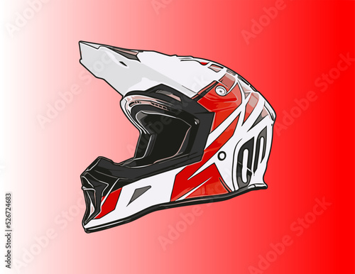 motocross helmet in white and bright red