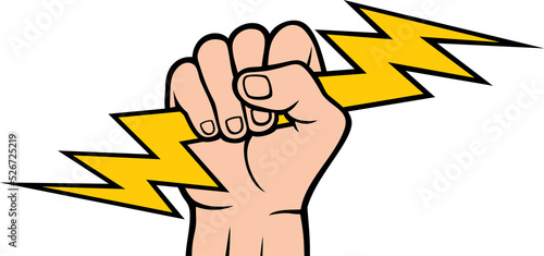 Slika na platnu Hand Holding Lightning Bolt (Fist) png illustration