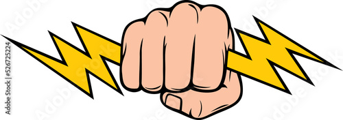Fotografie, Tablou Hand Holding Lightning Bolt (Fist) png illustration