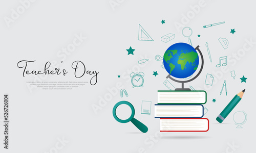 Celebration International Teacher's Day design with stationary elements vector