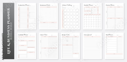 Life & Business Planner Templates Collection. Minimalist Planner Pages Templates Set. Business Organizer Page. Planner Sheet Vector. 
Printable Planner Design. Productivity Planner, Personal Planner,