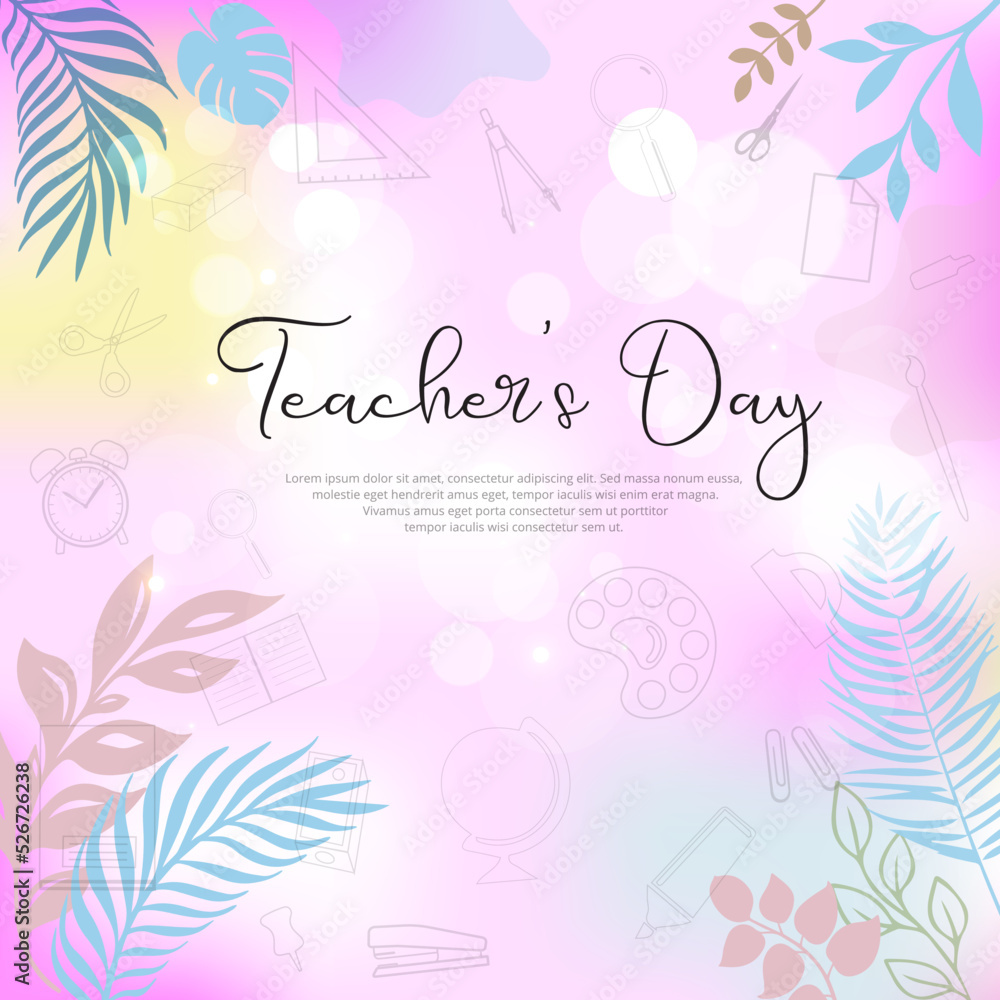 Elegant and beautiful International Teacher's Day design background with flower and stationary elements vector Elegant and beautiful International Teacher's Day design background with flower and stationary elements vector
