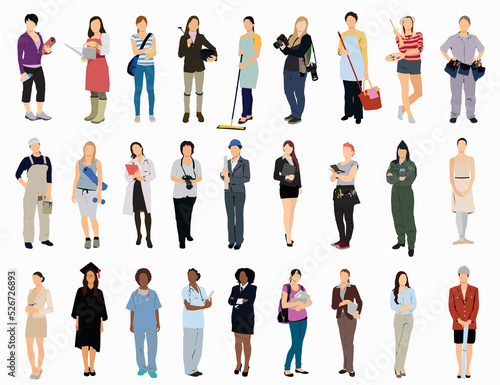 Illustration of women with diverse profession and occupation. photo