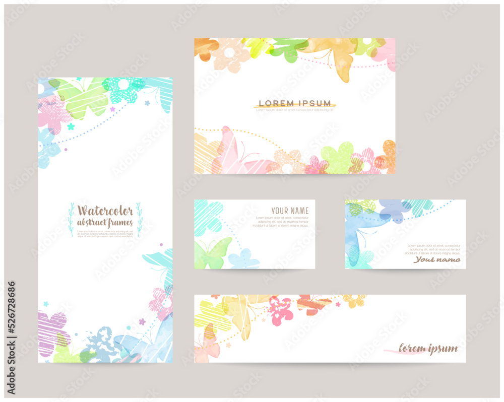 leaflet cover, card, business cards, banner design templates set (butterfly)