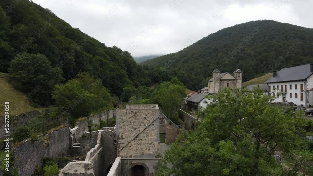 Aerial view of Spanish Village and Church - Boom Up and Tilt Down Shot Aerial view of Spanish Village and Church - Boom Up and Tilt Down Shot