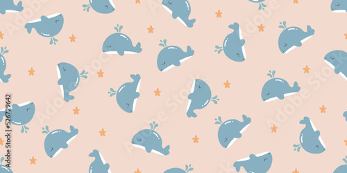 Cute baby whale pastel fabric clothes doodle art pattern