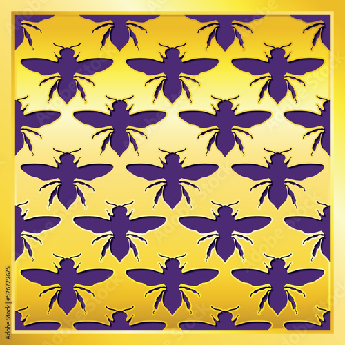 Silhouettes_of_pSilhouettes of purple bees are arranged in a geometric pattern on a golden backgroundurple_bees © sunflake