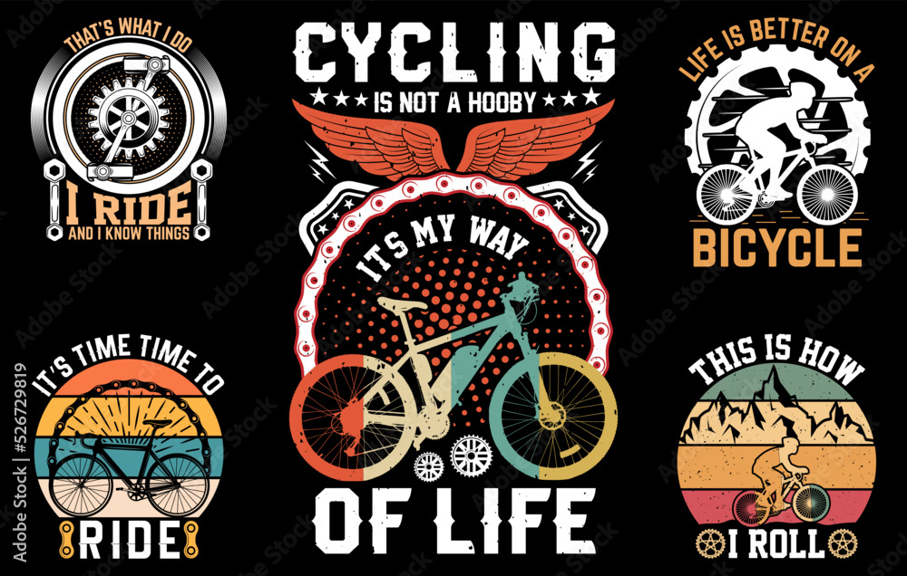 cycle t shirt design bundle, bicycle t shirt bundle, cycle t shirt set, bicycle  t shirt vector, bicycle t shirt set vector de Stock | Adobe Stock