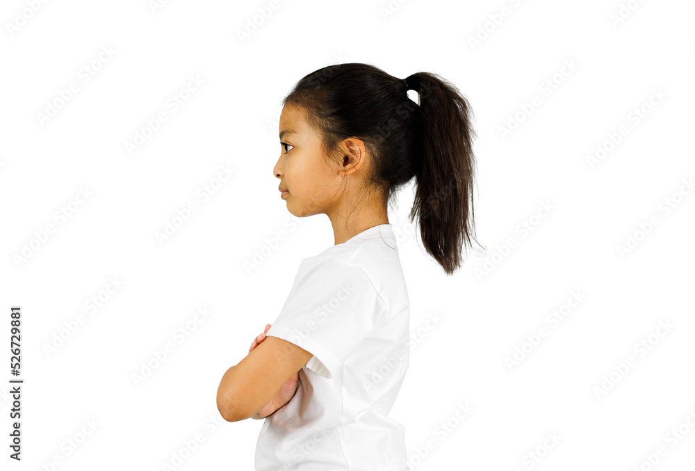 Asia little girl standing with folded arms isolated on white background with clipping path. Asia little girl standing with folded arms isolated on white background with clipping path.