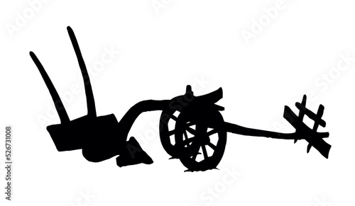 Ancient plow. Vector drawing object
