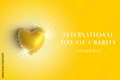 International day of Charity, September 5, Vector illustration with 3d heart with gold and sparkles