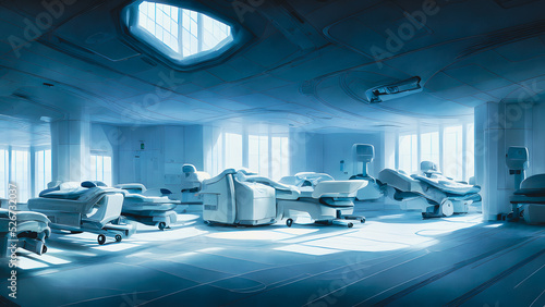Artistic concept painting of a beautiful sci-fi futuristic hospital. Tender and dreamy design, background illustration. © 4K_Heaven