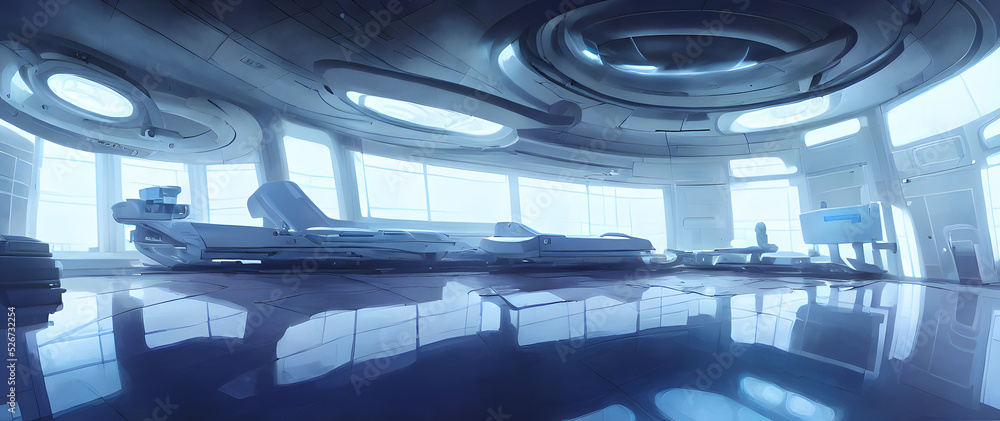 Fototapeta premium Artistic concept painting of a beautiful sci-fi futuristic hospital. Tender and dreamy design, background illustration.