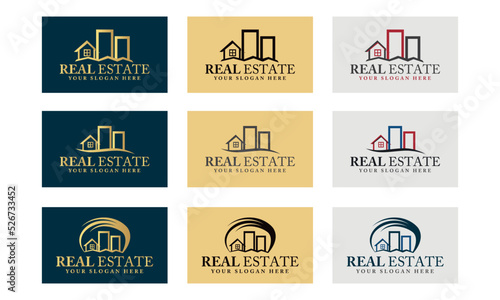 Real Estate Logo Design, real estate logo set, bundle pack Apartment House Rent, yellow Black Grey Color Iconic Vector Vintage design for Corporate business, icon pack, Icon bundle, business icon 