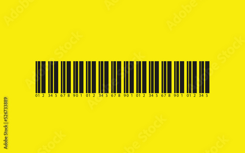 Vector barcode on yellow background, black barcode on yellow, vector bar code.