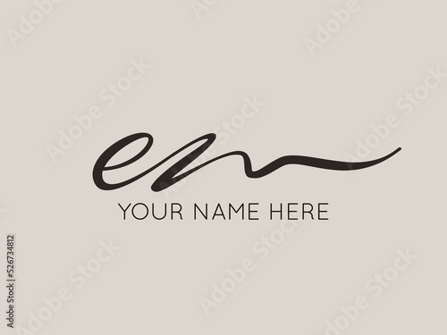 EM monogram logo.Calligraphic signature icon.Lowercase letter e, letter m.Lettering sign.Wedding, fashion, beauty, gift boutique alphabet initials.Handwritten style characters.