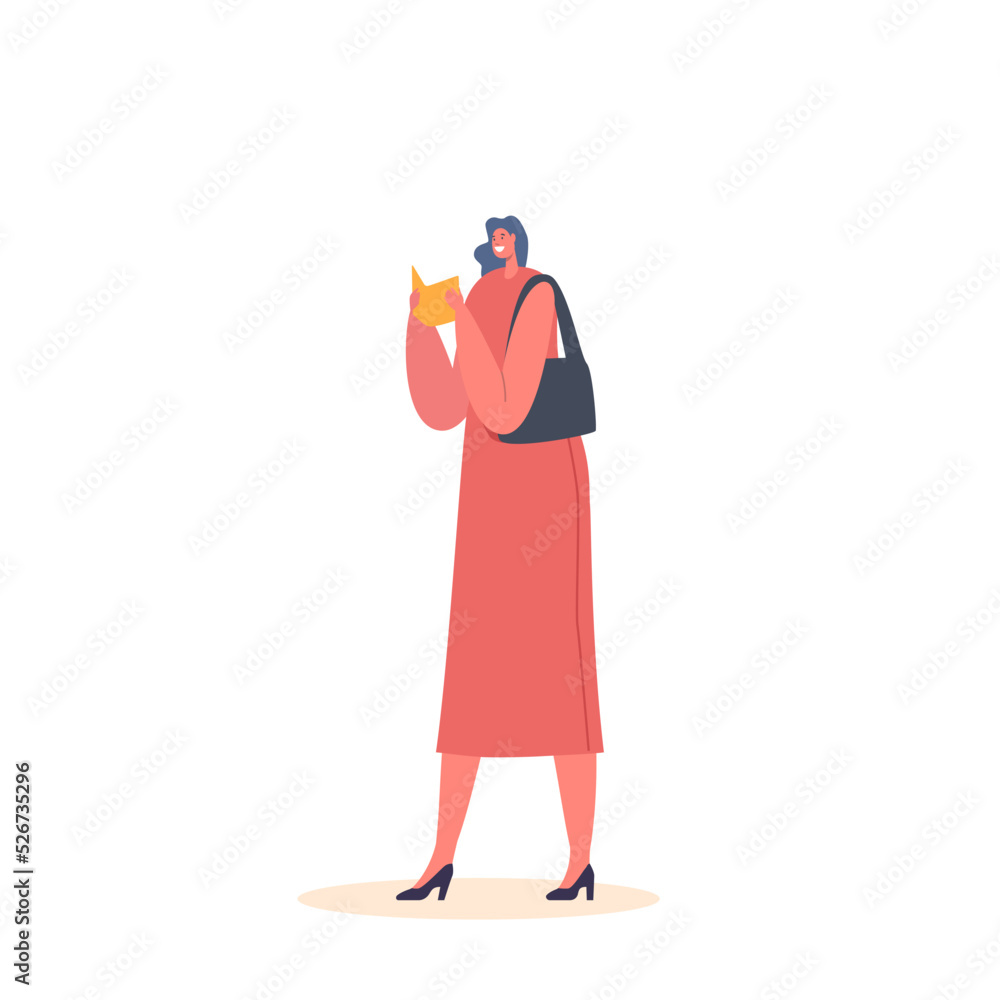 Education or Hobby Concept. Standing Woman Reading Book. College or University Student Prepare to Exam or Homework
