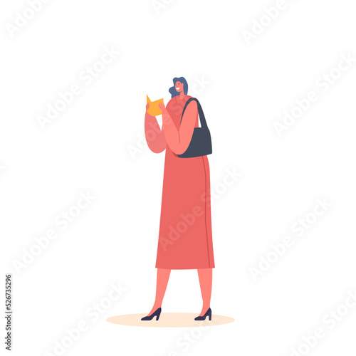 Education or Hobby Concept. Standing Woman Reading Book. College or University Student Prepare to Exam or Homework