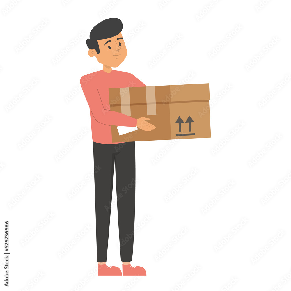 Man holding a box. Person working as a courier, delivery service. Brown package, idea of transportation. Man holding a box. Person working as a courier, delivery service. Brown package, idea of transportation.
