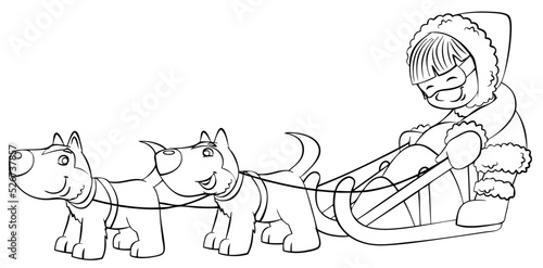Dog sled. Element for coloring page. Cartoon style.