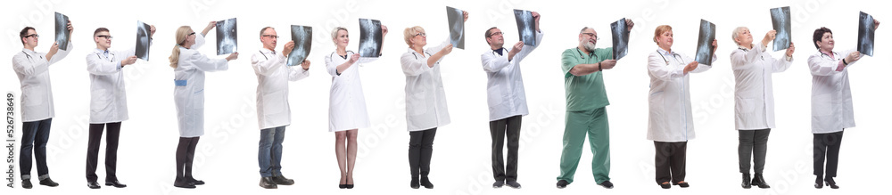 group of doctors holding x-ray isolated on white group of doctors holding x-ray isolated on white