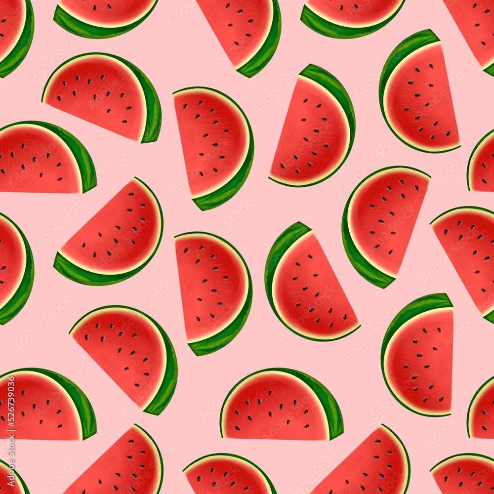 Illustration of a seamless pattern with watermelon slices. Juicy fruits. Illustration of a seamless pattern with watermelon slices. Juicy fruits.