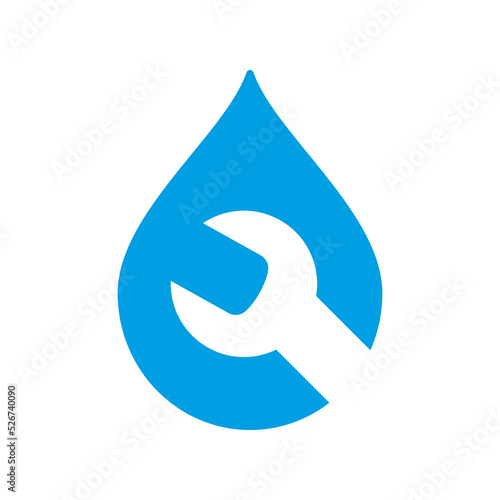 Wrench and a drop of water. Vector logo and icon. Isolated illustration on white background. 