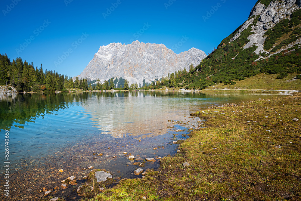 pictorial lake Seebensee, popular hiking destination from Ehrwald, austria