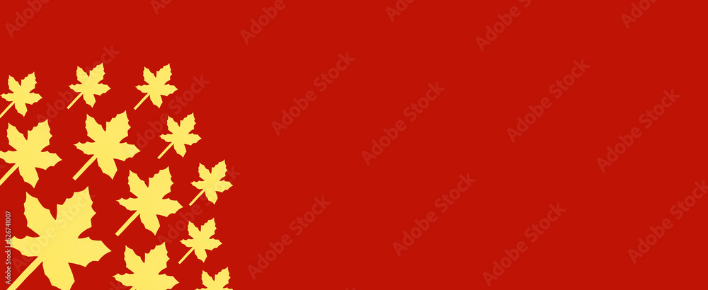 maple leaves on the left side of the banner with trendy autumn red color
maple leaves on the left side of the banner with trendy autumn red color
