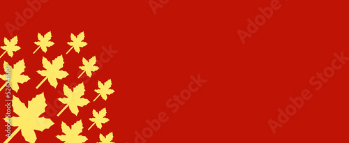 maple leaves on the left side of the banner with trendy autumn red color 