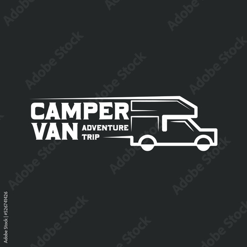 Camper van Recreational vehicle (RV) adventure car logo template design.
