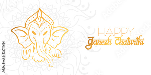 Happy Ganesh Chaturthi festival template with Lord Ganesha Head. White horizontal banner with mandala on background