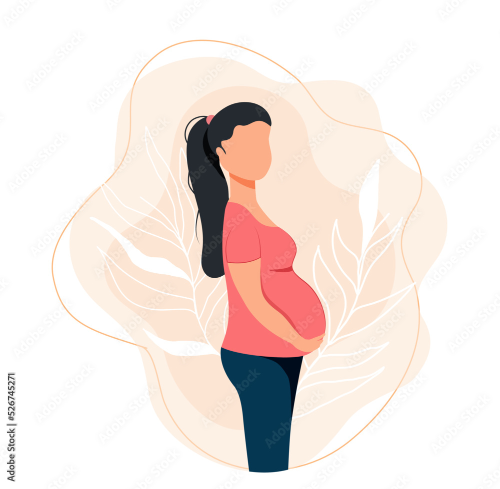 Future mom. At 9 months pregnant. Fetus. Vector stock illustration. A character without a face. Flat style. Childbirth. Motherhood Future mom. At 9 months pregnant. Fetus. Vector stock illustration. A character without a face. Flat style. Childbirth. Motherhood