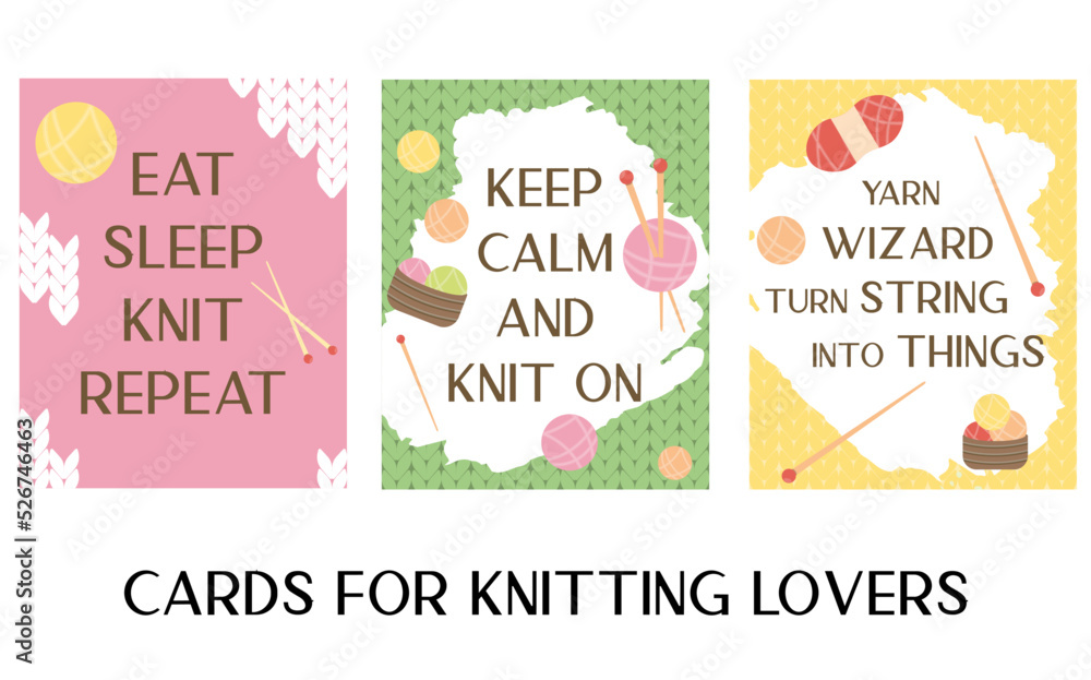 Yarn wizard greeting card. Needle magic with strings. Gift card for hobby addicted Yarn wizard greeting card. Needle magic with strings. Gift card for hobby addicted