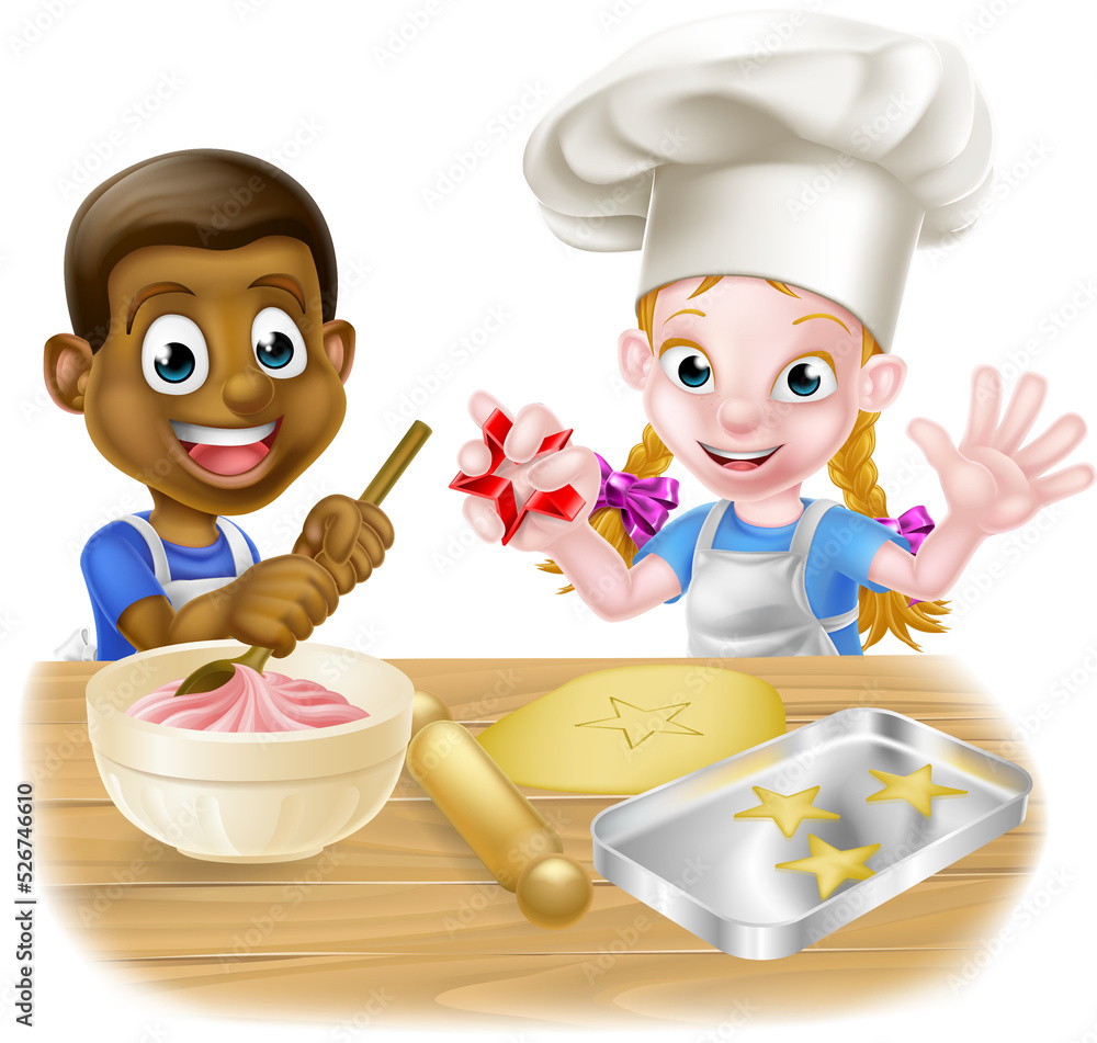 Cartoon Kids Cooking Stock Illustration | Adobe Stock