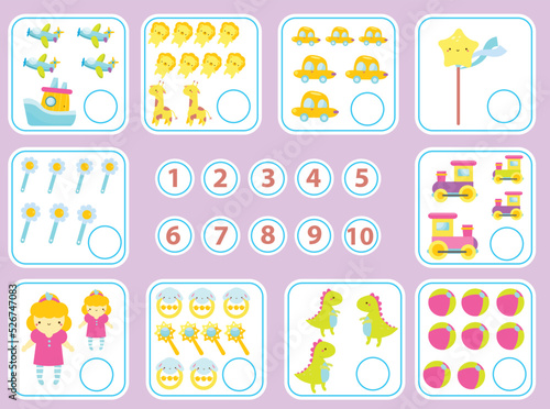 Mathematics educational children game. Study math, numbers, addition. Count toys kids activity