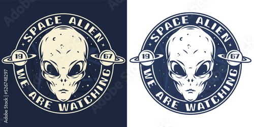 Alien head monochrome vintage emblem