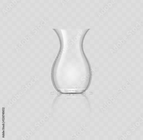 Glass jug vase realistic. Transparent pitcher jar for beverage serving, flower bouquets keeping