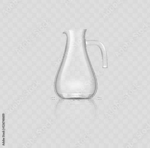 Glass jug carafe realistic. Transparent pitcher jar for beverage serving. Modern stylish crockery