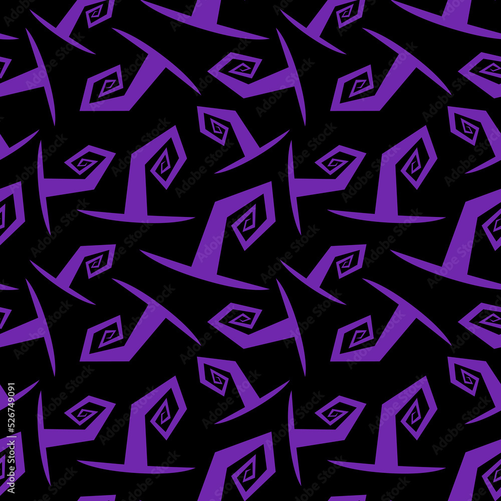 Seamless pattern with cartoon purple silhouettes of Halloween witch hats. Seamless pattern with cartoon purple silhouettes of Halloween witch hats.