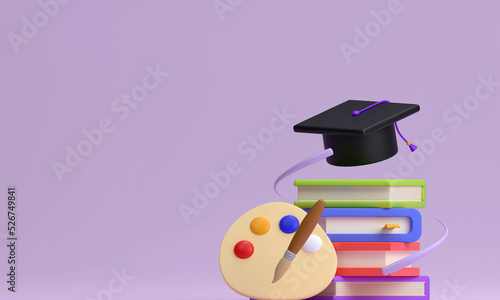 Back to school concept background with books and accessory 3D Render