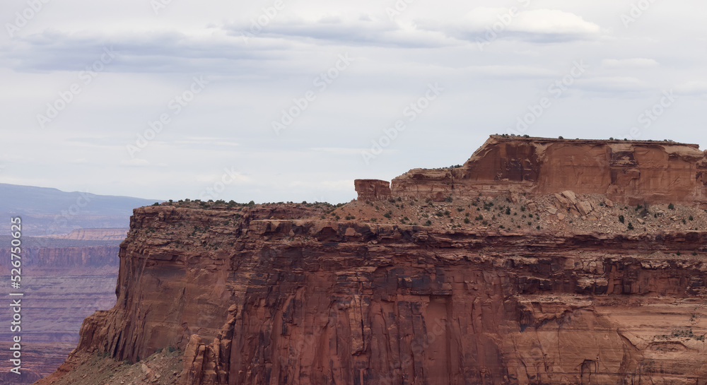 Scenic American Landscape and Red Rock Mountains in Desert Canyon. Spring Season. Canyonlands National Park. Utah, United States. Nature Background.