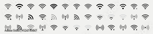 WiFi icon set. Wireless internet symbol. Different black wifi icon set. Set of free WiFi and zone sign. Set of sign for connect of network. Hotspot icon. Vector illustration