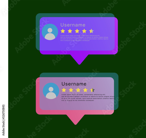 Testimonial template with star rating product review for website and mobile app. Vector illustration.