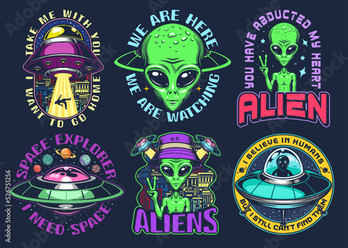 UFO set colorful posters vintage