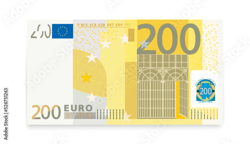 Two hundred euro banknote on a white background.