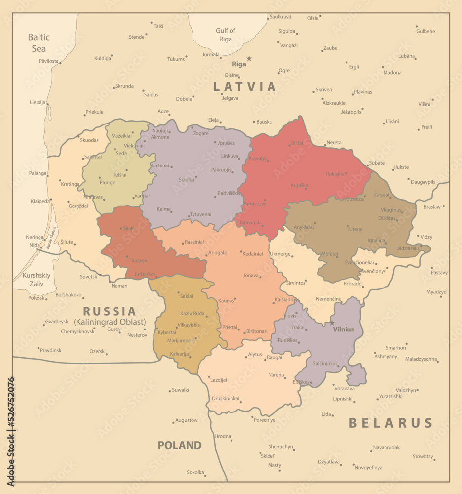 Lithuania Vintage Map