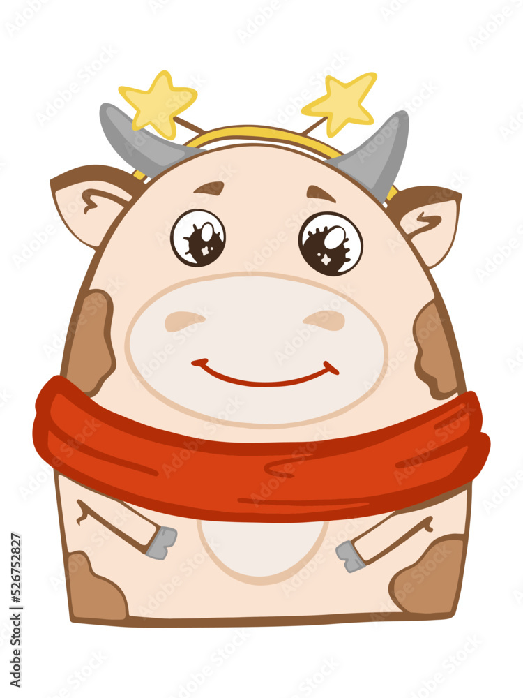 character colored New Year festive cow animal isolated on white background vector illustration character colored New Year festive cow animal isolated on white background vector illustration