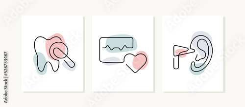 Doctor appointment continuous line posters. Health check up vector illustrations.